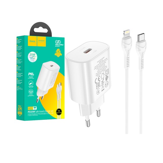 Hoco N22 Jetta PD25W Type-C to Lightning Charger 1m Cable White